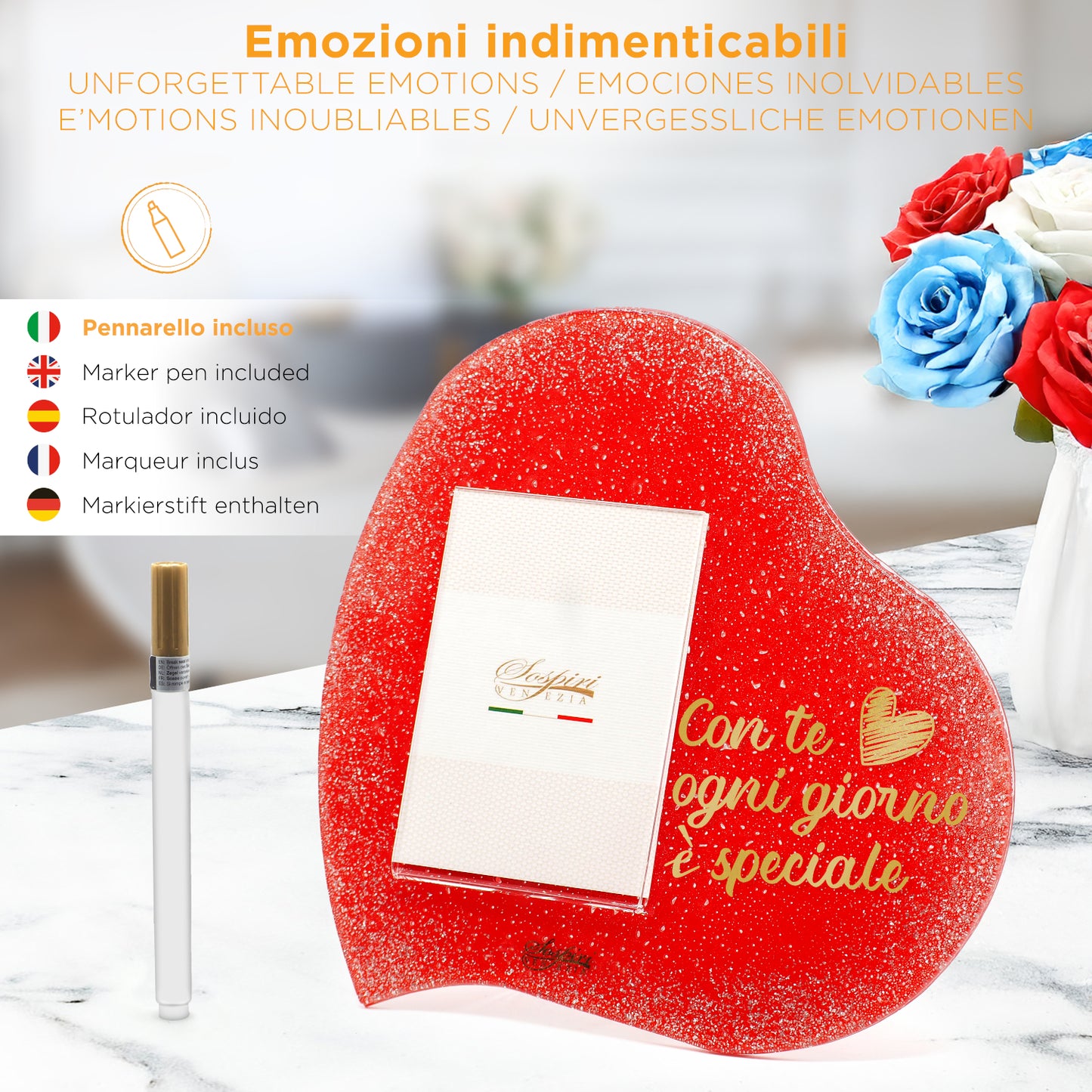 Portafoto Personalizzabile in Vetro di Murano, Idea Regalo originale ROSSO