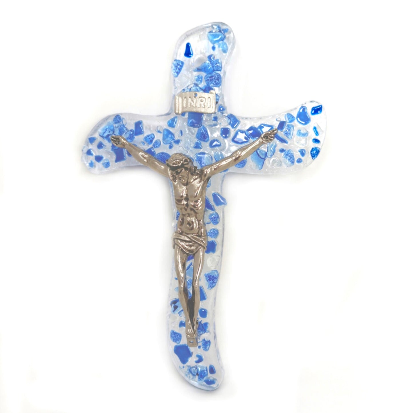 Crocifisso in Vetro di Murano Decorato Croce Religiosa da Parete, Classic Rialto