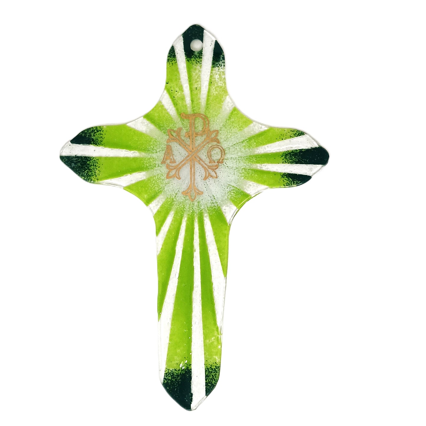 Crocifisso in Vetro Artistico di Murano con Simbolo Pax Alpha e Omega, Croce Religiosa da Parete, Stile Pax Giallo