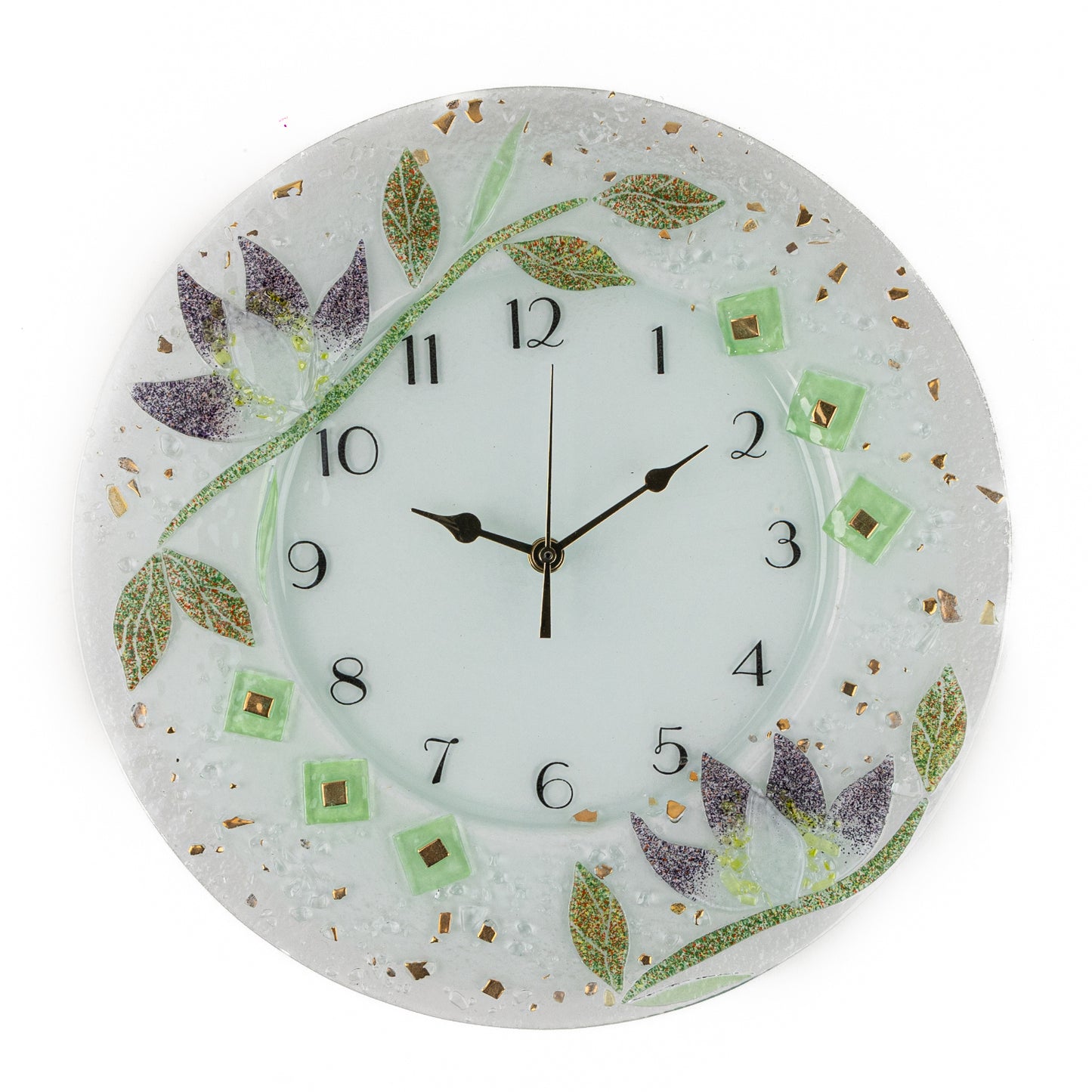 Orologio da parete in vetro di Murano, idea regalo bomboniera, decoro oro FLOREALE cm. 35