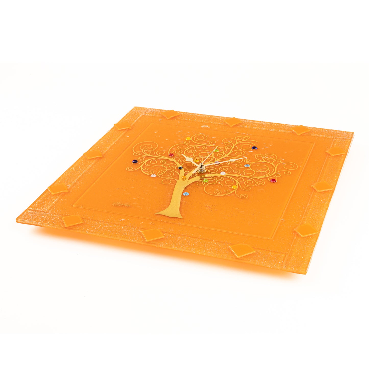 orologio-parete-vetro-murano-arancio-murrine-oro-idea-regalo-cerimonia