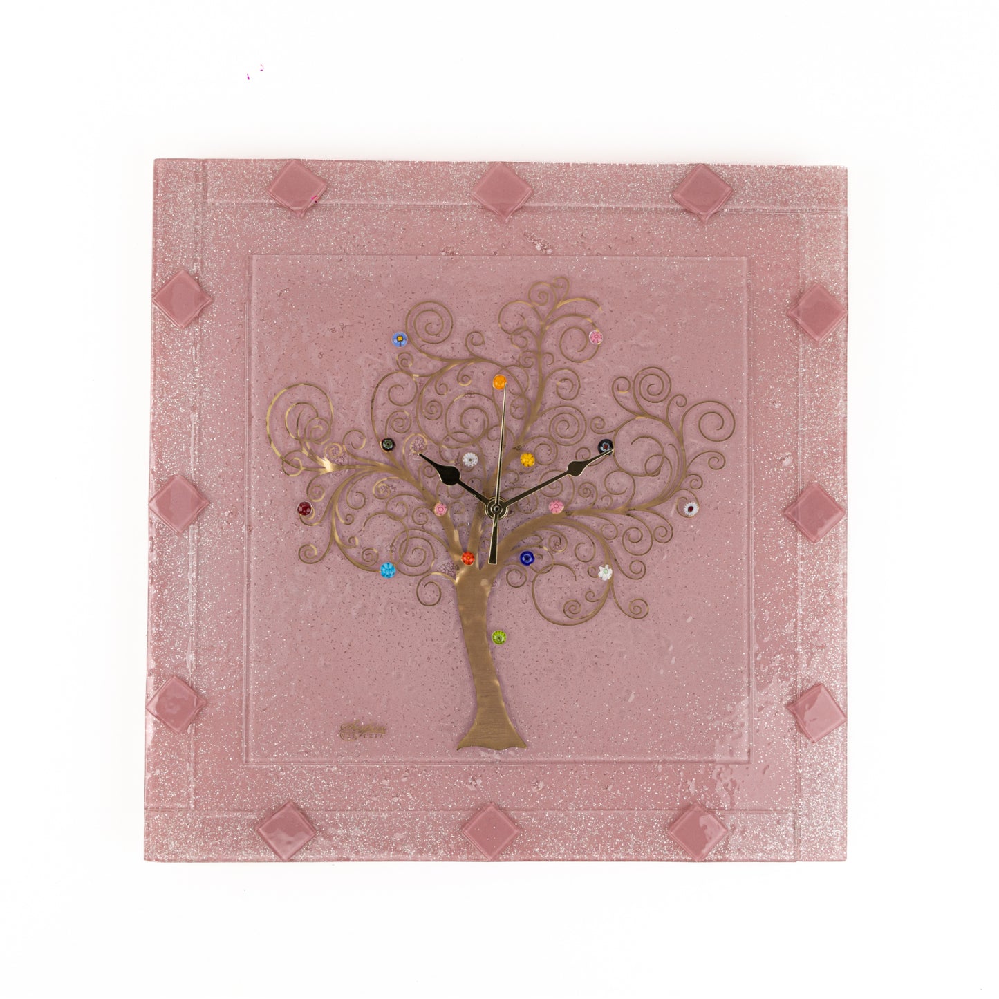 orologio-parete-vetro-rosa-murano-murrine-oro-idea-regalo-cerimonia