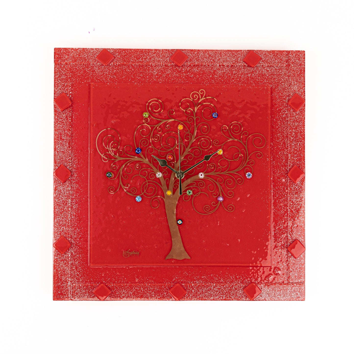orologio-parete-vetro-rosso-murano-murrine-oro-idea-regalo-cerimonia