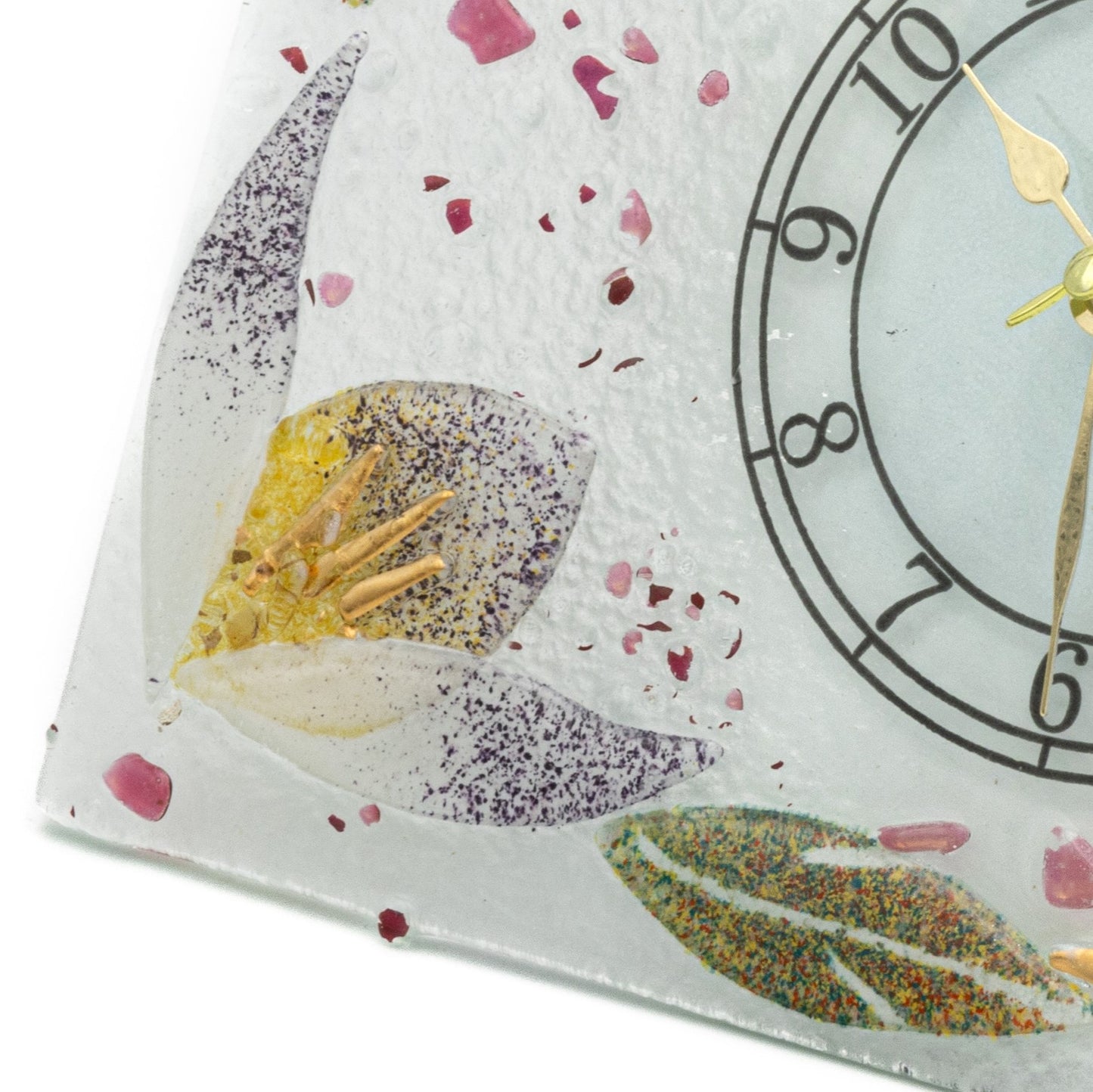 Orologio da tavolo rettangolare in Vetro di Murano, idea regalo bomboniera, decoro oro FLOREALE cm.18x15