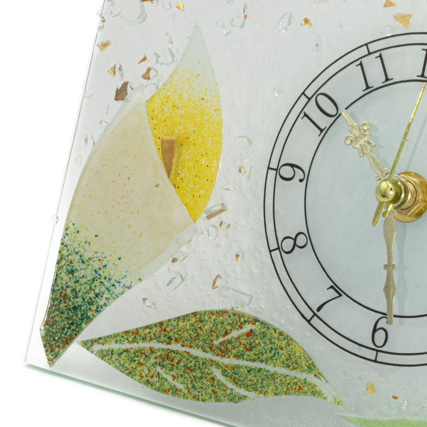 Orologio da tavolo rettangolare in Vetro di Murano, idea regalo bomboniera, decoro oro FLOREALE cm.18x15