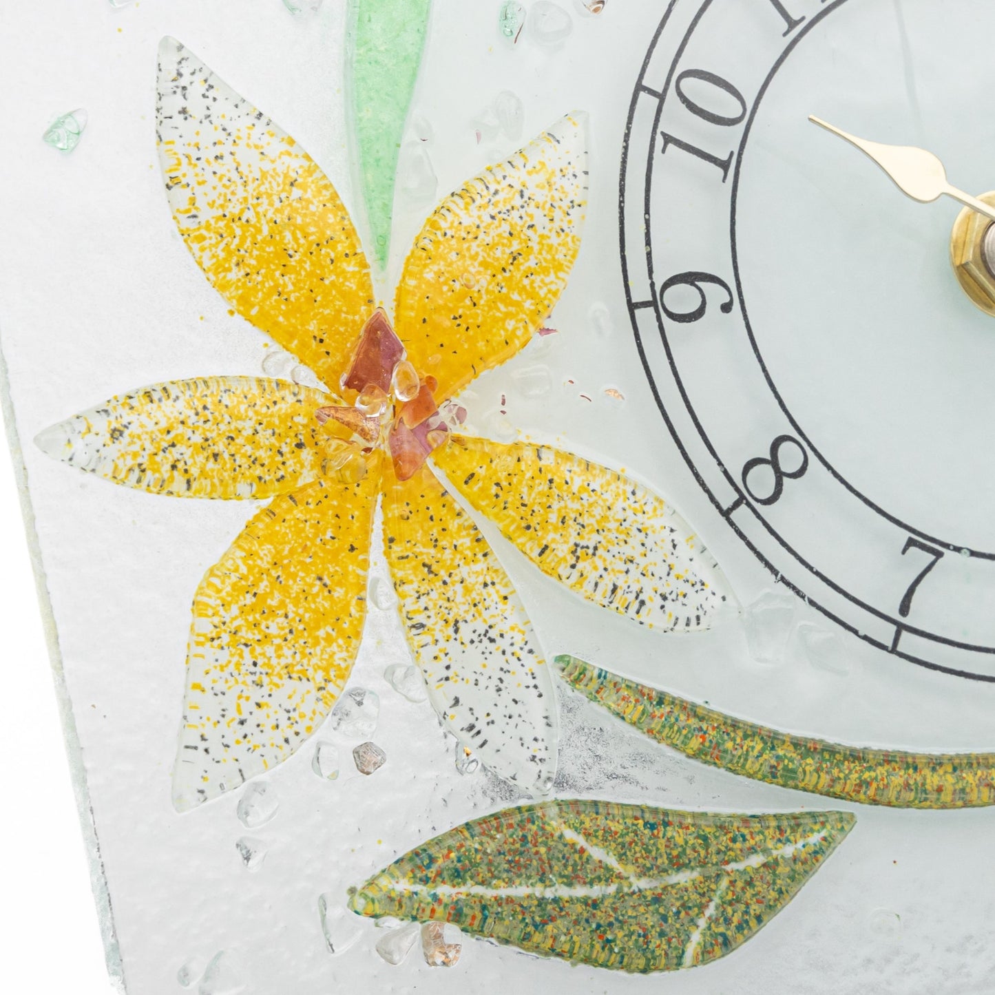 Orologio da tavolo rettangolare in Vetro di Murano, idea regalo bomboniera, decoro oro FLOREALE cm.18x15