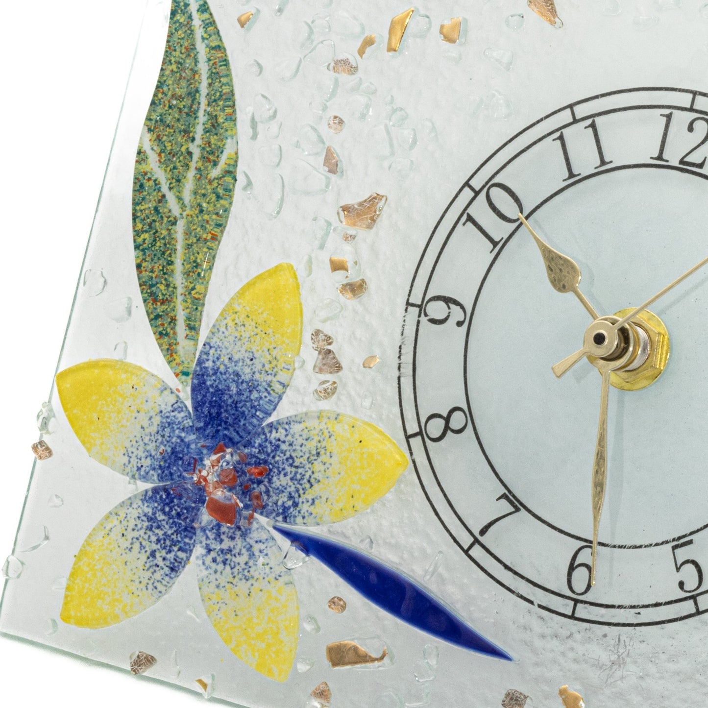 Orologio da tavolo rettangolare in Vetro di Murano, idea regalo bomboniera, decoro oro FLOREALE cm.18x15