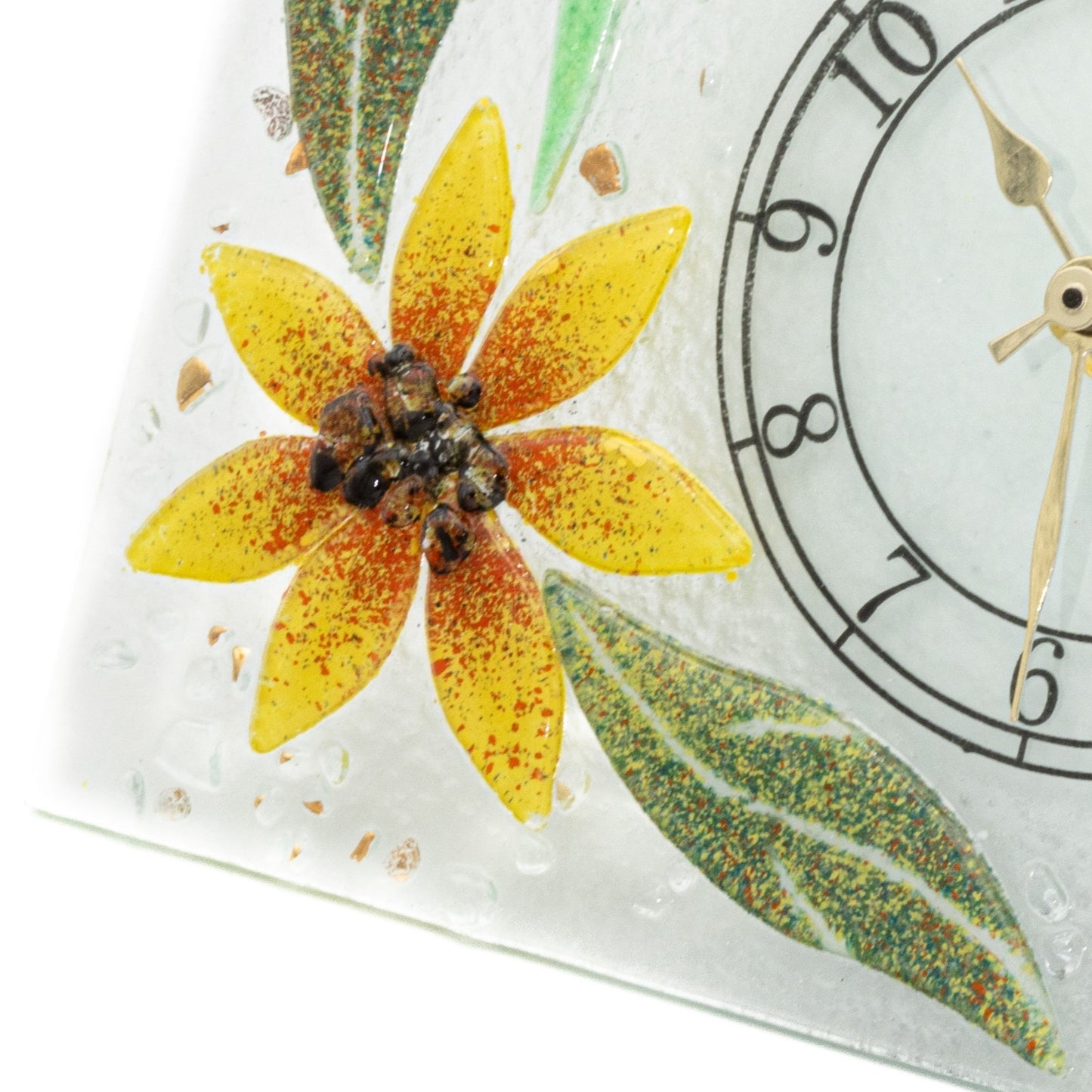 Orologio da tavolo rettangolare in Vetro di Murano, idea regalo bomboniera, decoro oro FLOREALE cm.18x15