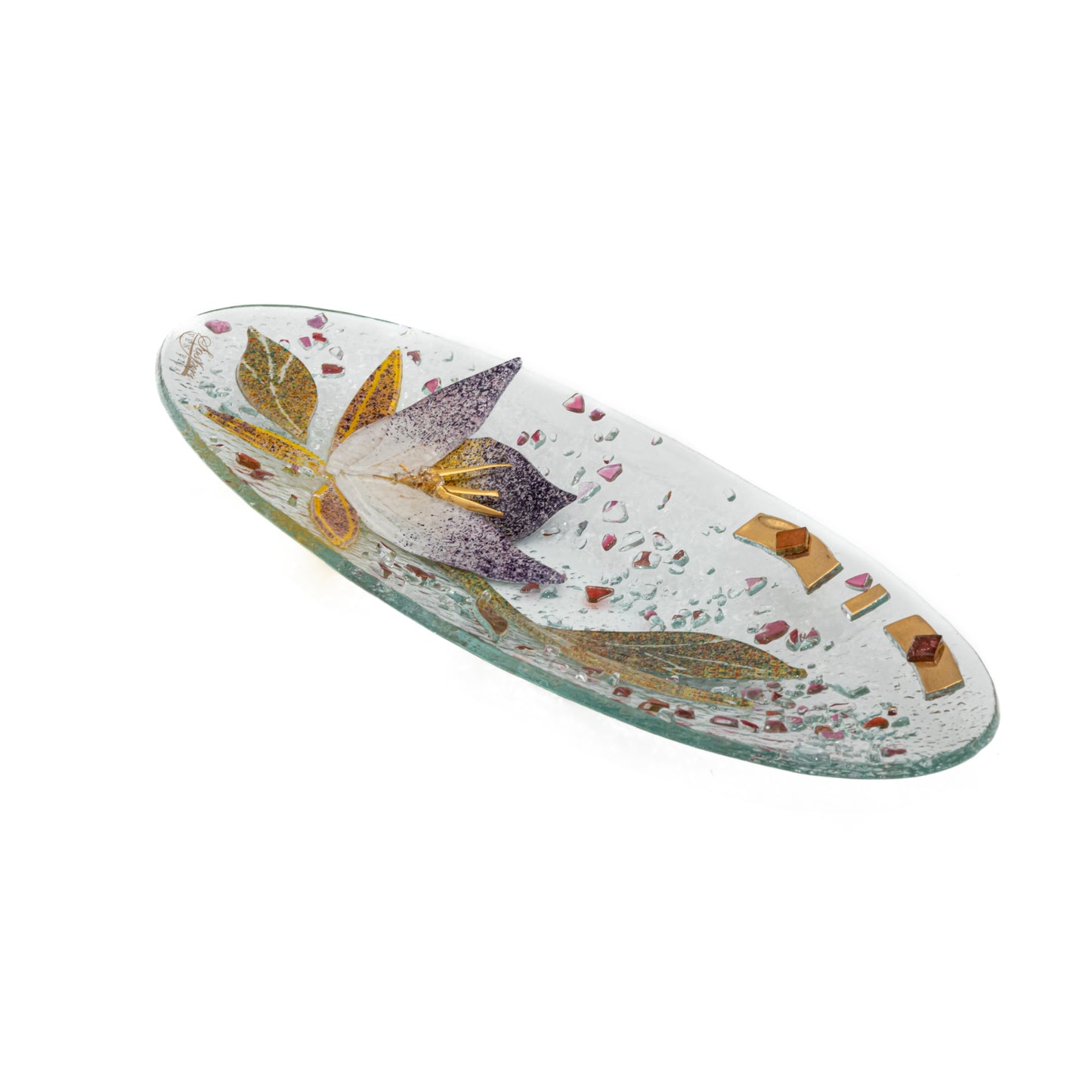 Piatto svuotatasche in Vetro di Murano, idea regalo bomboniera, decoro oro FLOREALE