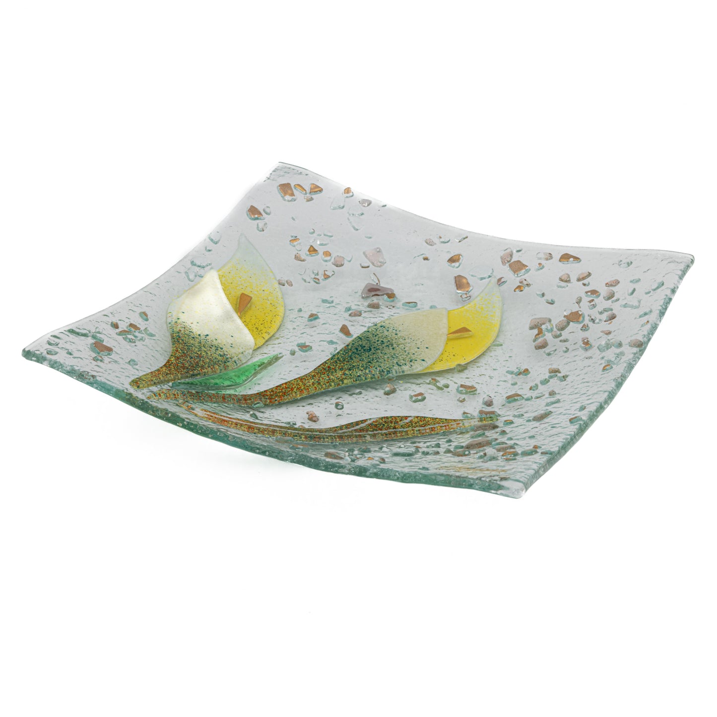 Piatto svuotatasche in Vetro di Murano, idea regalo bomboniera, decoro oro FLOREALE