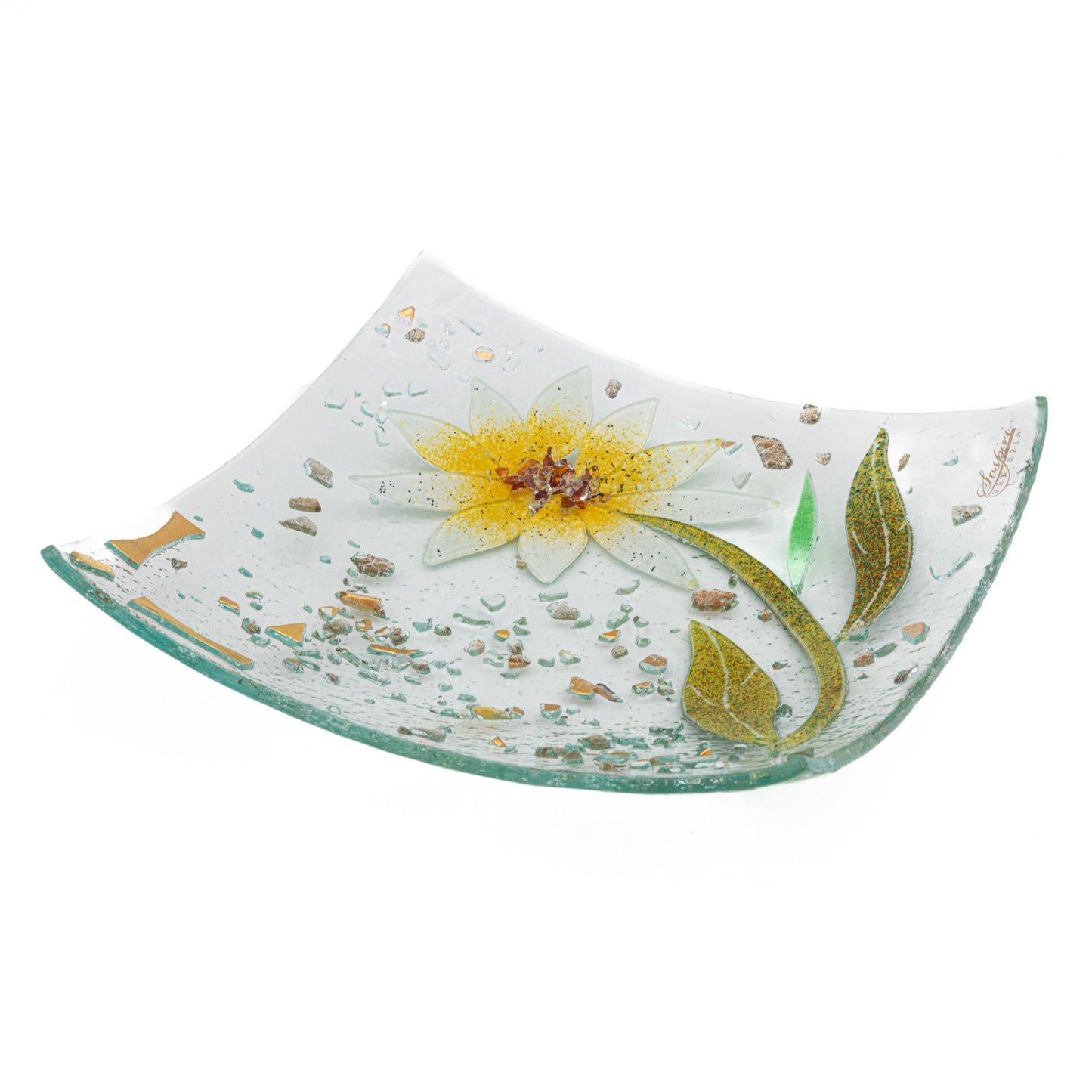 Piatto svuotatasche in Vetro di Murano, idea regalo bomboniera, decoro oro FLOREALE
