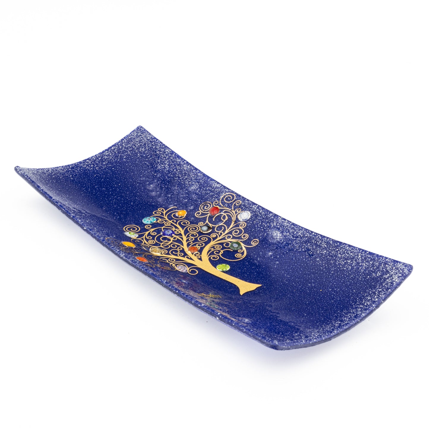 Piatto rettangolare in Vetro di Murano, idea regalo bomboniera, decoro ALBERO DELLA VITA cm.30x13