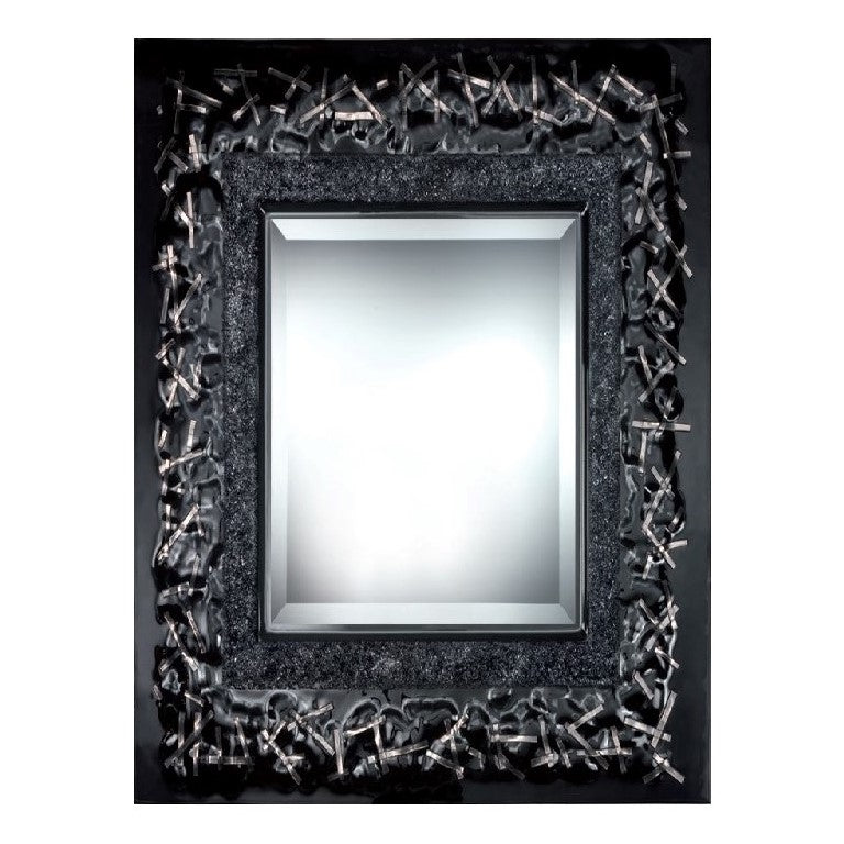 Specchiera da parete rettangolare in vetro Fusione decoro RIALTO NERO cm. 60x80