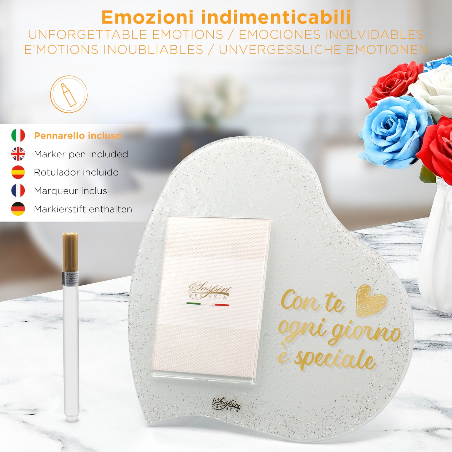 Portafoto Personalizzabile in Vetro di Murano, Idea Regalo originale BIANCO