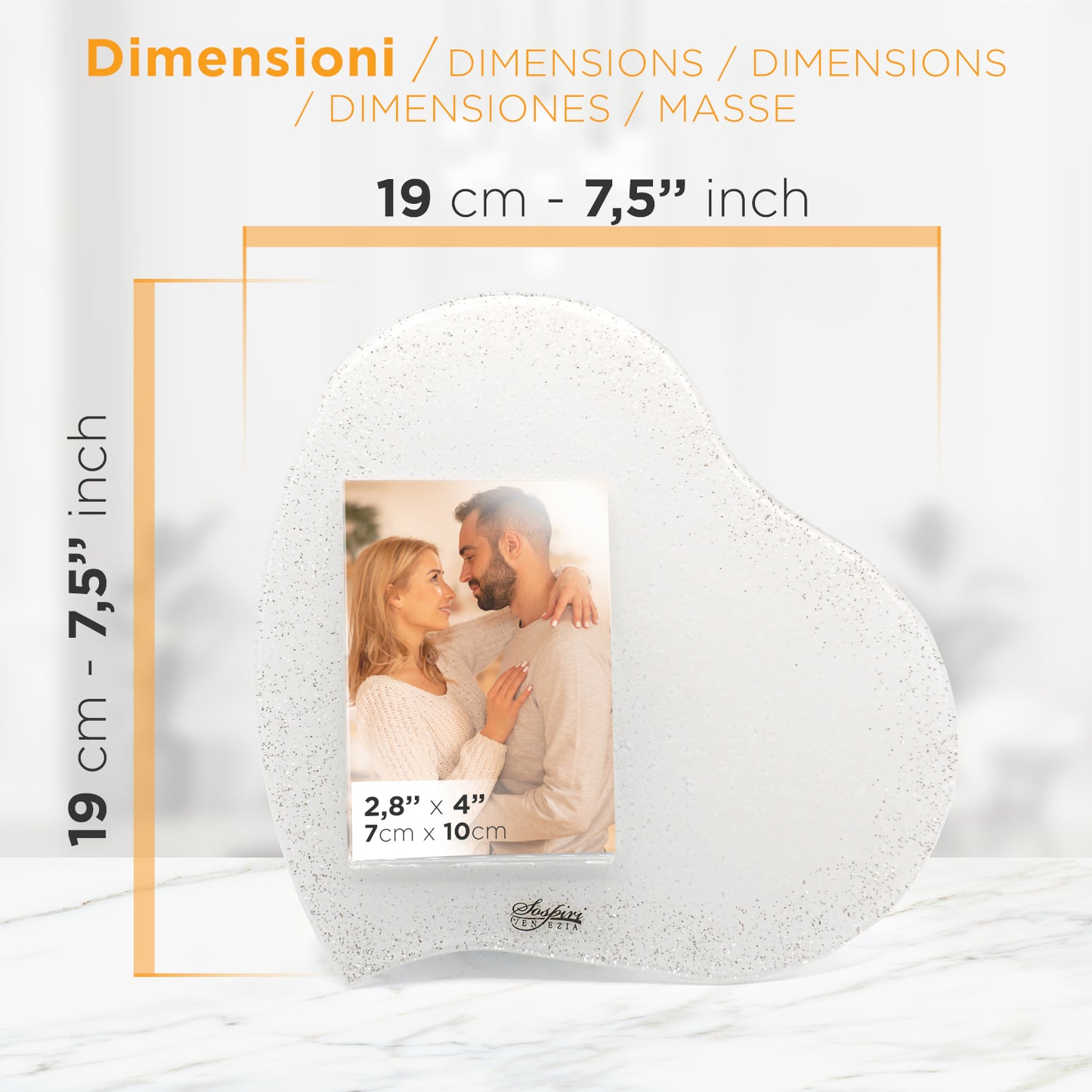 Portafoto Personalizzabile in Vetro di Murano, Idea Regalo originale BIANCO