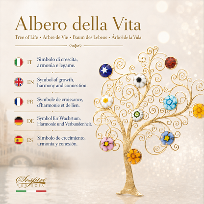 Piatto quadrato in Vetro di Murano, idea regalo bomboniera, decoro oro ALBERO DELLA VITA e Murrine di Murano