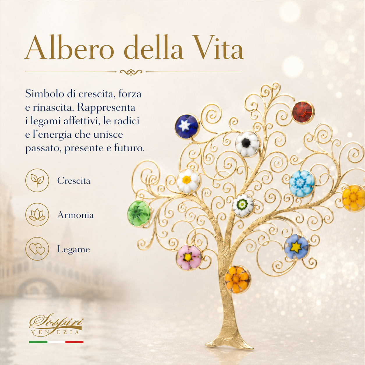 Portafoto Cuore da tavolo in vetro di Murano, idea regalo bomboniera, decoro oro ALBERO DELLA VITA