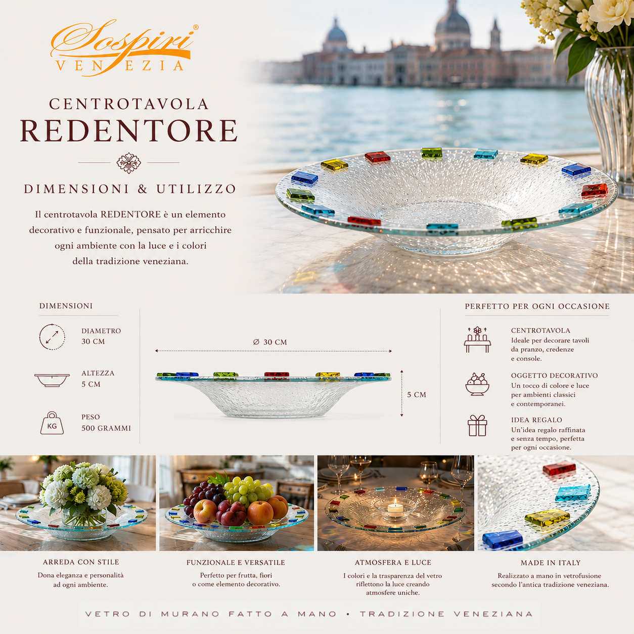 Piatto Rotondo Decorativo - Centrotavola Elegante Veneziano, Idea Regalo Design 28x28x5 cm