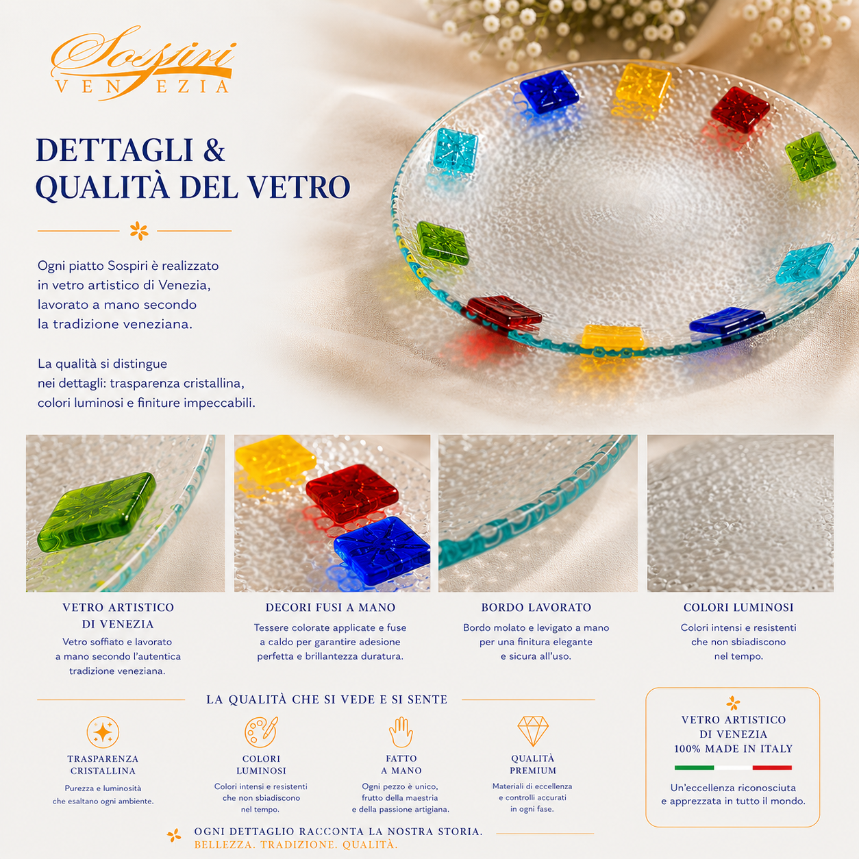 Piatto Rotondo Decorativo - Centrotavola Elegante Veneziano, 28x28x5 cm