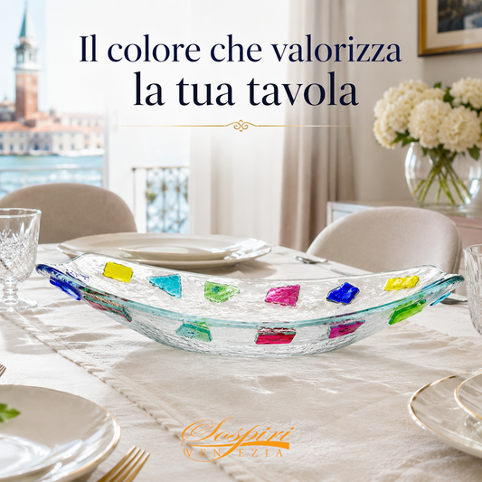 Coppa Decorativa in Vetro - Vassoio Elegante Design Veneziano, Idea Regalo Raffinata 24x11x5 cm