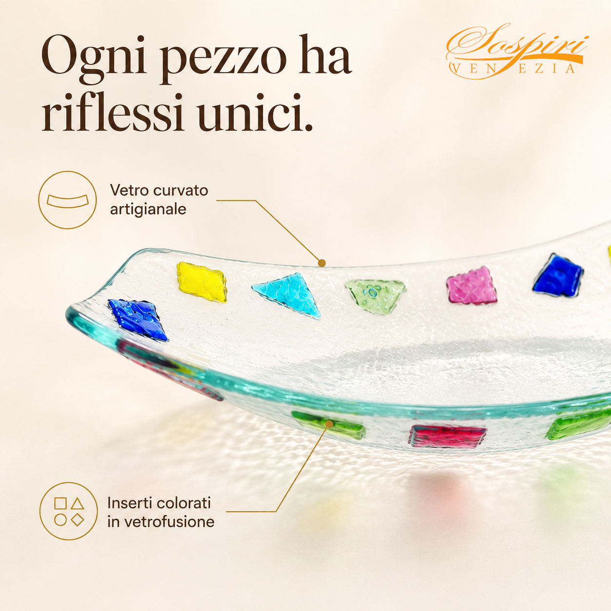 Coppa Decorativa in Vetro - Vassoio Elegante Design Veneziano, Idea Regalo Raffinata 24x11x5 cm