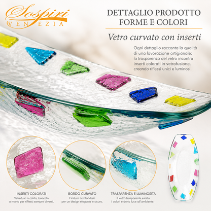 Coppa Decorativa in Vetro - Vassoio Elegante Design Veneziano, Idea Regalo Raffinata 24x11x5 cm