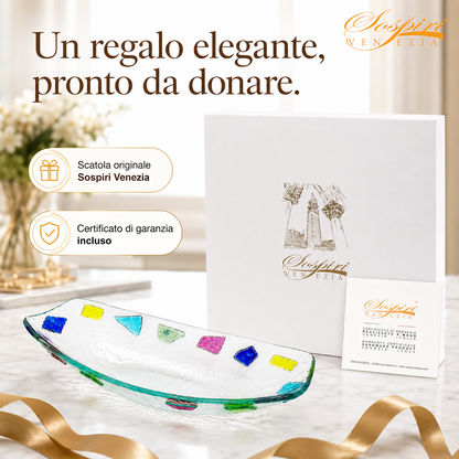 Coppa Decorativa in Vetro - Vassoio Elegante Design Veneziano, Idea Regalo Raffinata 24x11x5 cm