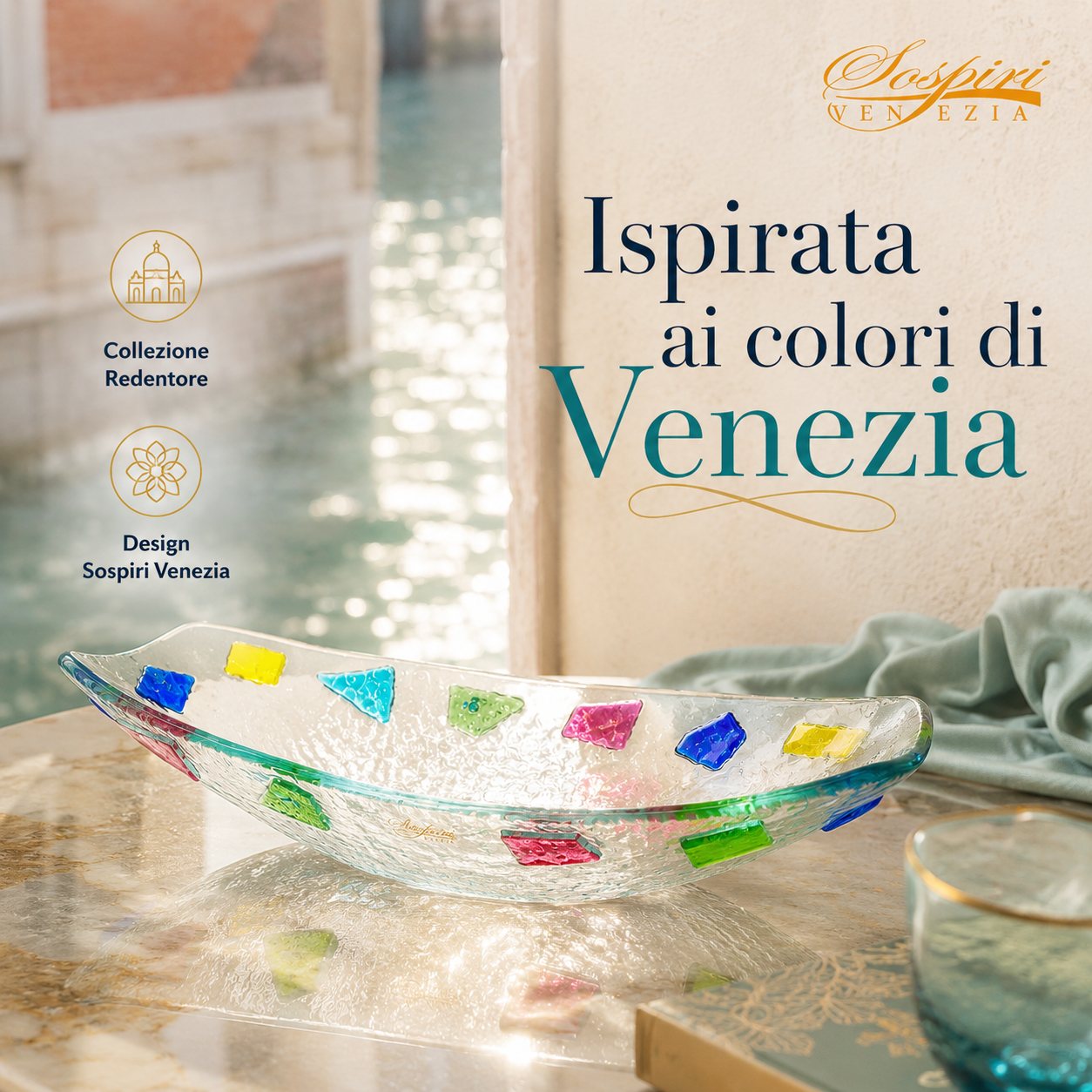 Coppa Decorativa in Vetro - Vassoio Elegante Design Veneziano, Idea Regalo Raffinata 24x11x5 cm