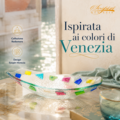 Coppa Decorativa in Vetro - Vassoio Elegante Design Veneziano, Idea Regalo Raffinata 24x11x5 cm