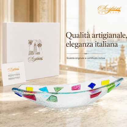 Coppa Decorativa in Vetro - Vassoio Elegante Design Veneziano, Idea Regalo Raffinata 24x11x5 cm
