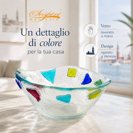 Ciotola Decorativa in Vetro Artistico per Arredo Casa e Tavola - 11x11x5 cm