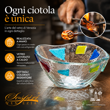 Ciotola Decorativa in Vetro Artistico per Arredo Casa e Tavola - 11x11x5 cm