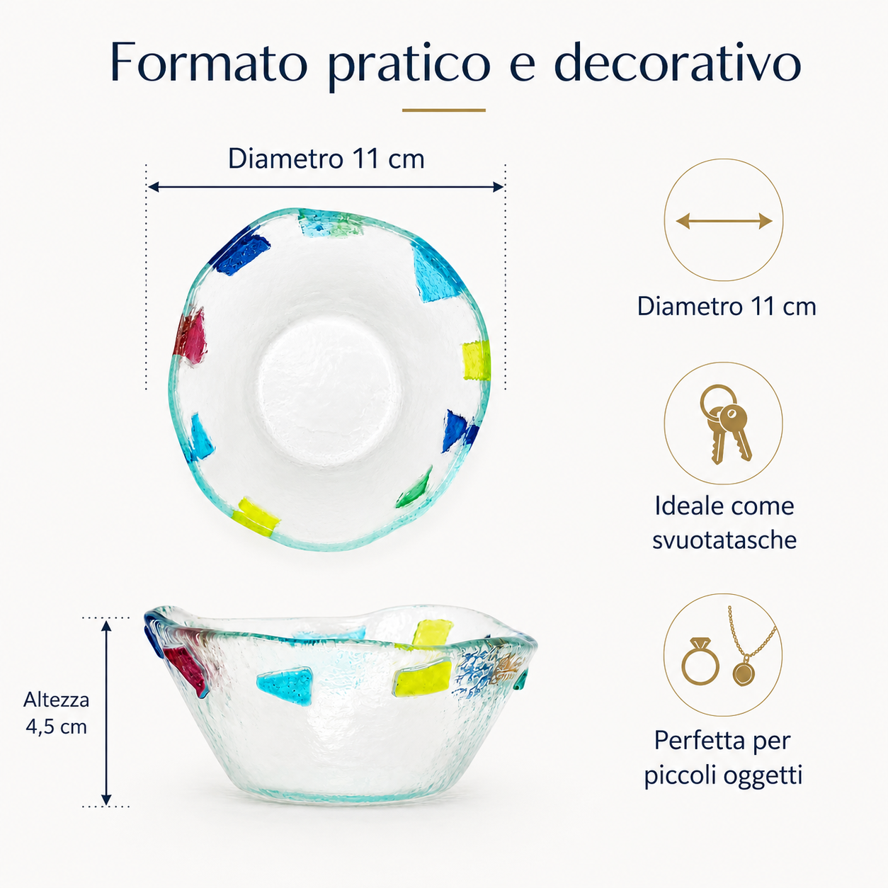 Ciotola Decorativa in Vetro Artistico per Arredo Casa e Tavola - 11x11x5 cm