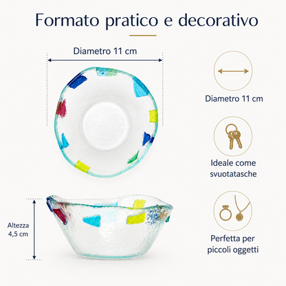 Ciotola Decorativa in Vetro Artistico per Arredo Casa e Tavola - 11x11x5 cm