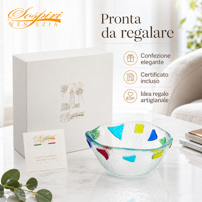 Ciotola Decorativa in Vetro Artistico per Arredo Casa e Tavola - 11x11x5 cm