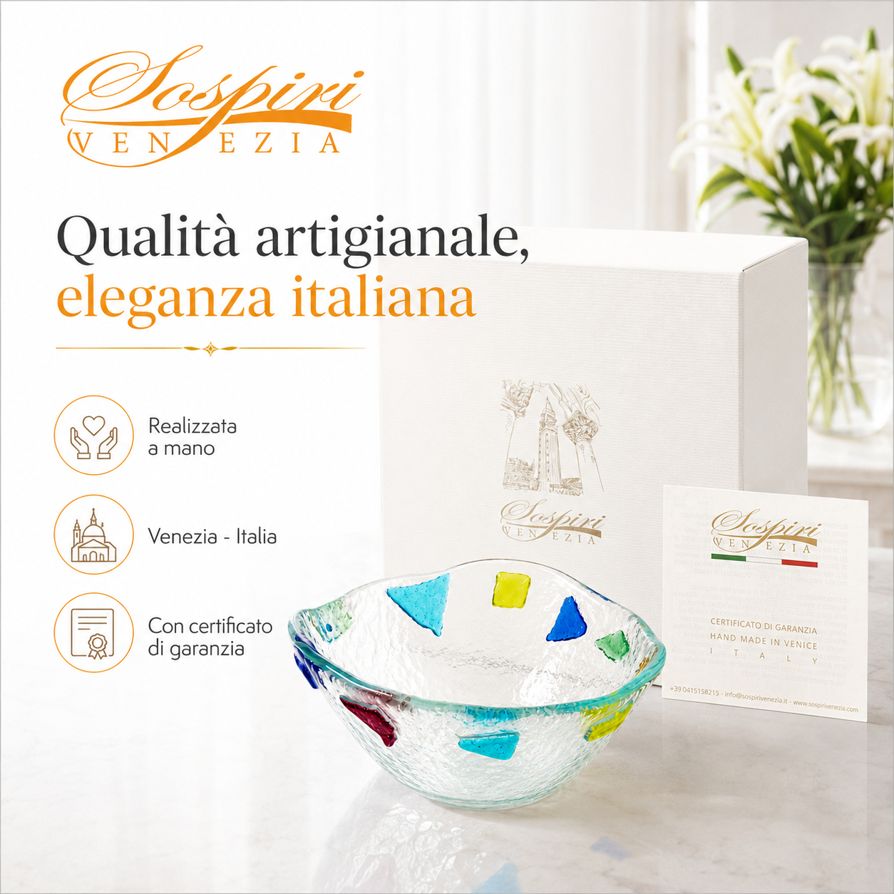 Ciotola Decorativa in Vetro Artistico per Arredo Casa e Tavola - 11x11x5 cm
