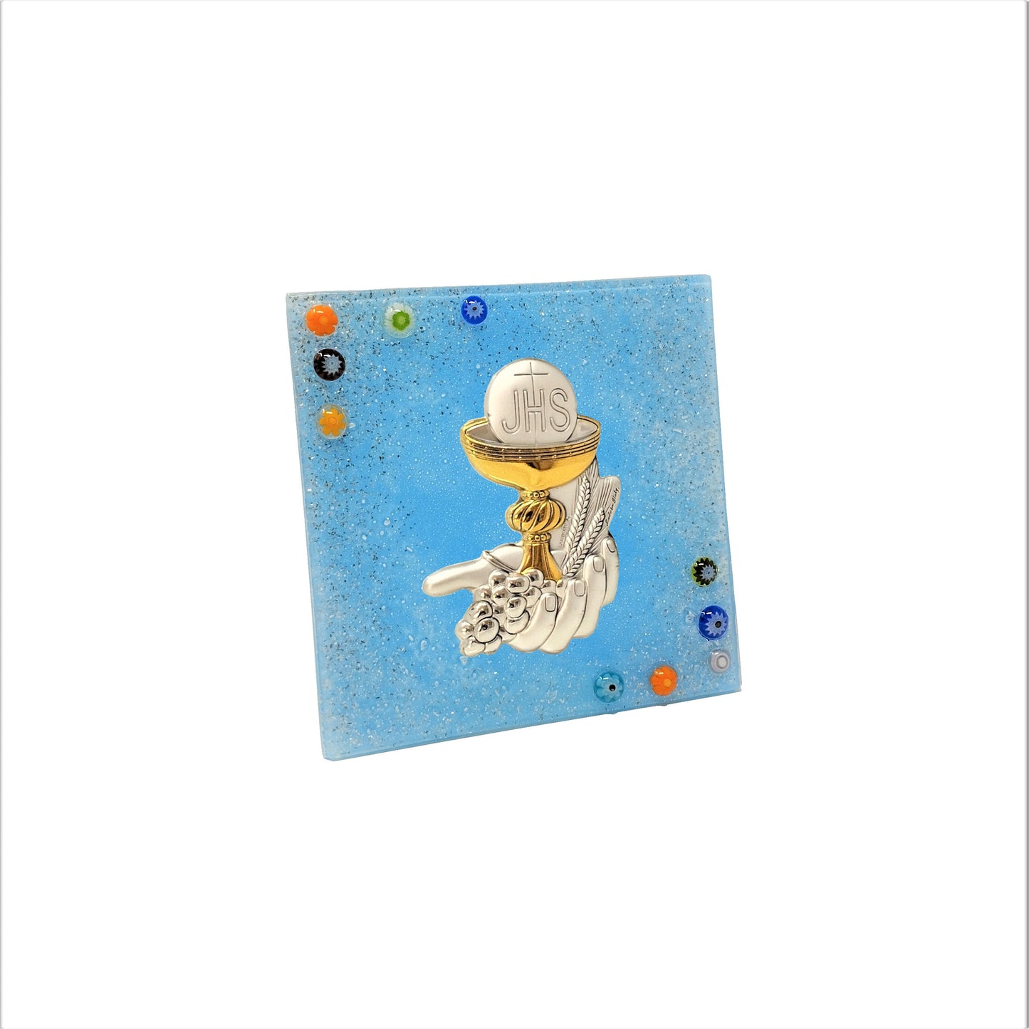 Bomboniera Prima Comunione Idea regalo vetro di Murano Icona argento Calice comunione
