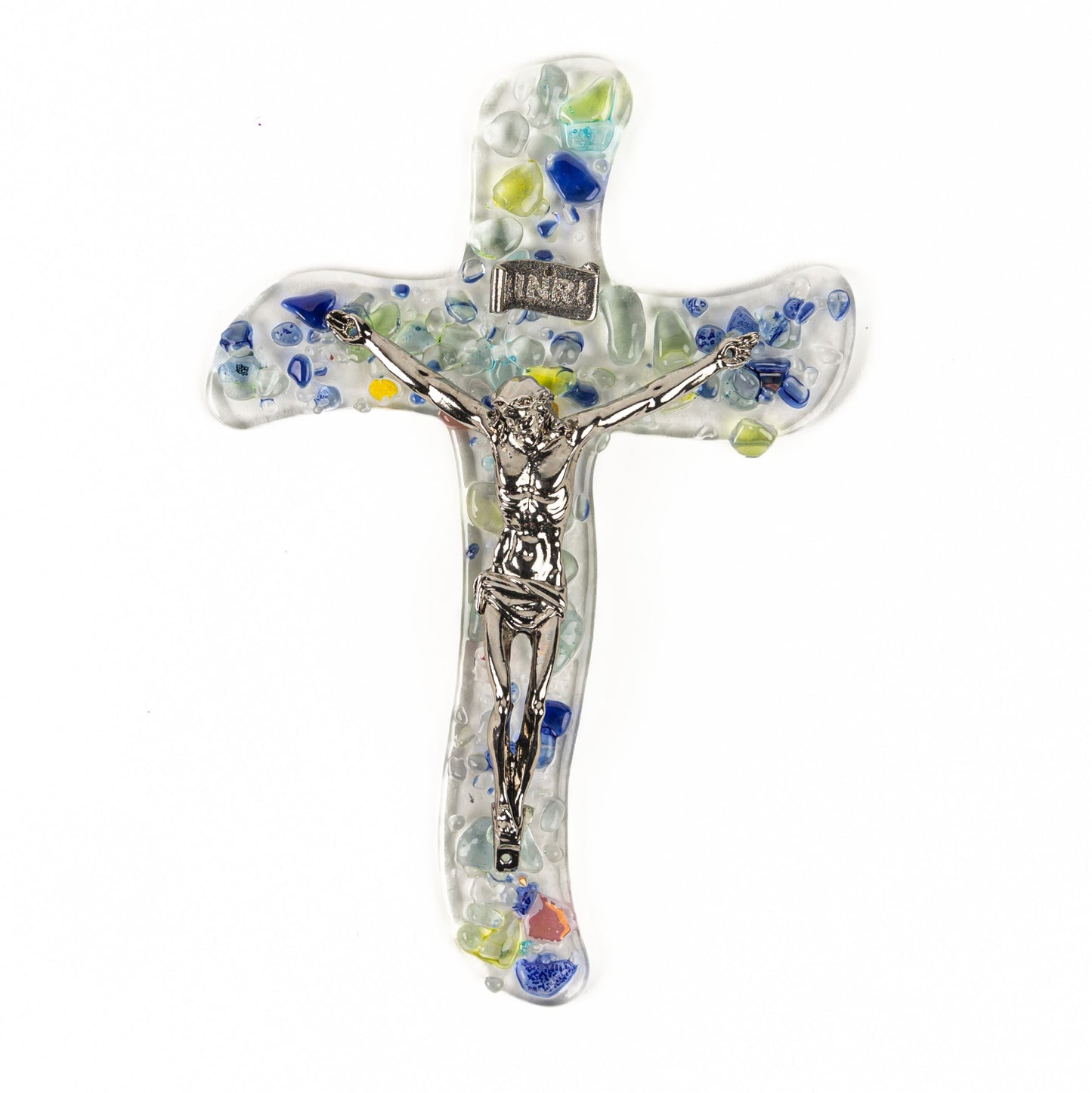 Crocifisso in Vetro di Murano Decorato Croce Religiosa da Parete, Classic Rialto