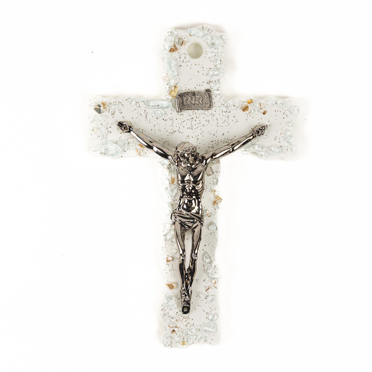 Crocifisso in Vetro di Murano Decorato Croce Religiosa da Parete, Stile Bianco