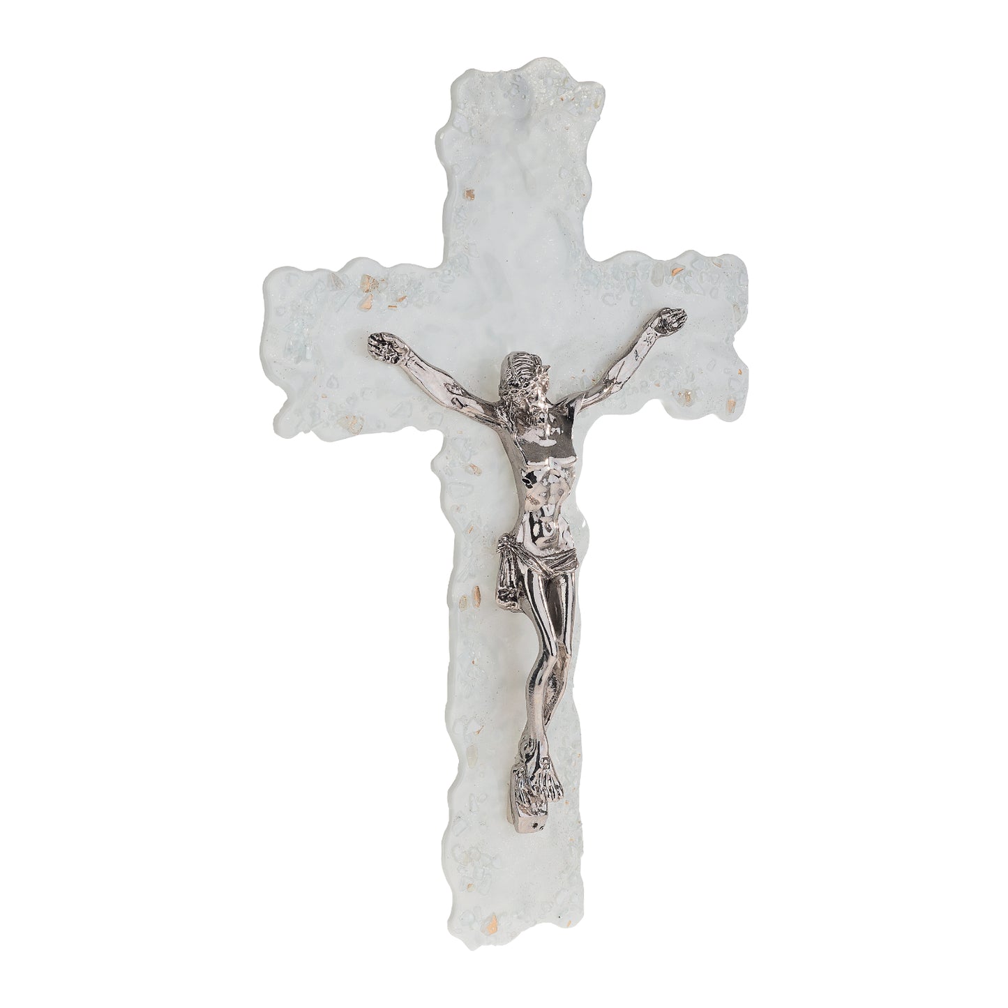 Crocifisso in Vetro di Murano Decorato Croce Religiosa da Parete, Stile Bianco