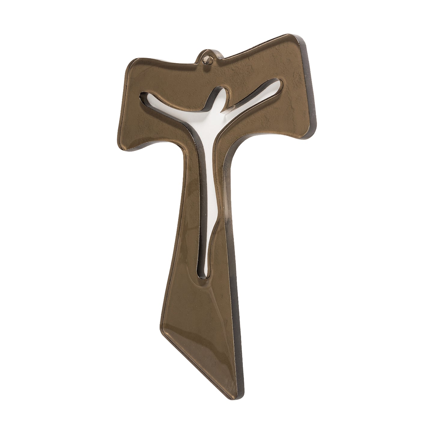 Crocifisso in Vetro di Murano Decorato Croce Religiosa da Parete, Tau Bronzo