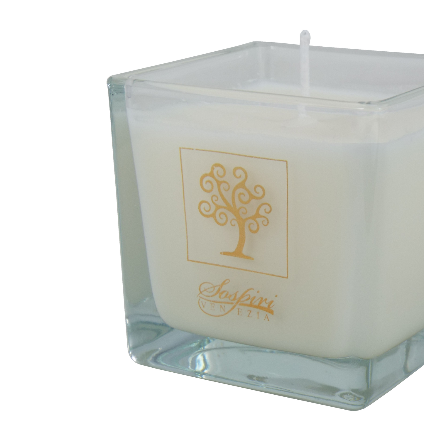 Candela Profumata in Vetro con Albero della Vita in Foglia Oro, Idea Regalo Elegante Bomboniera