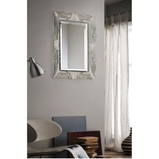 Specchiera da parete rettangolare in vetro Fusione decoro BUCINTORO Platino cm. 60x80