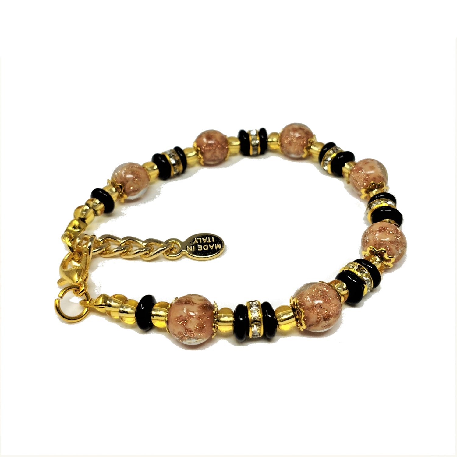 Bracciale Venezia Con 3 Perle In Vetro Di Murano, Colore Argento, Made In Italy Con Certificato Di Autenticità