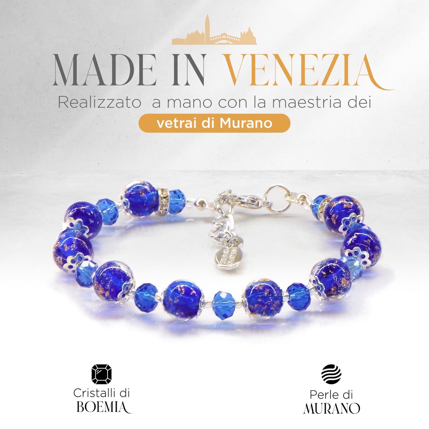 Bracciale ROSE in perle di vetro di Murano idea regalo fashion gioiello elegante