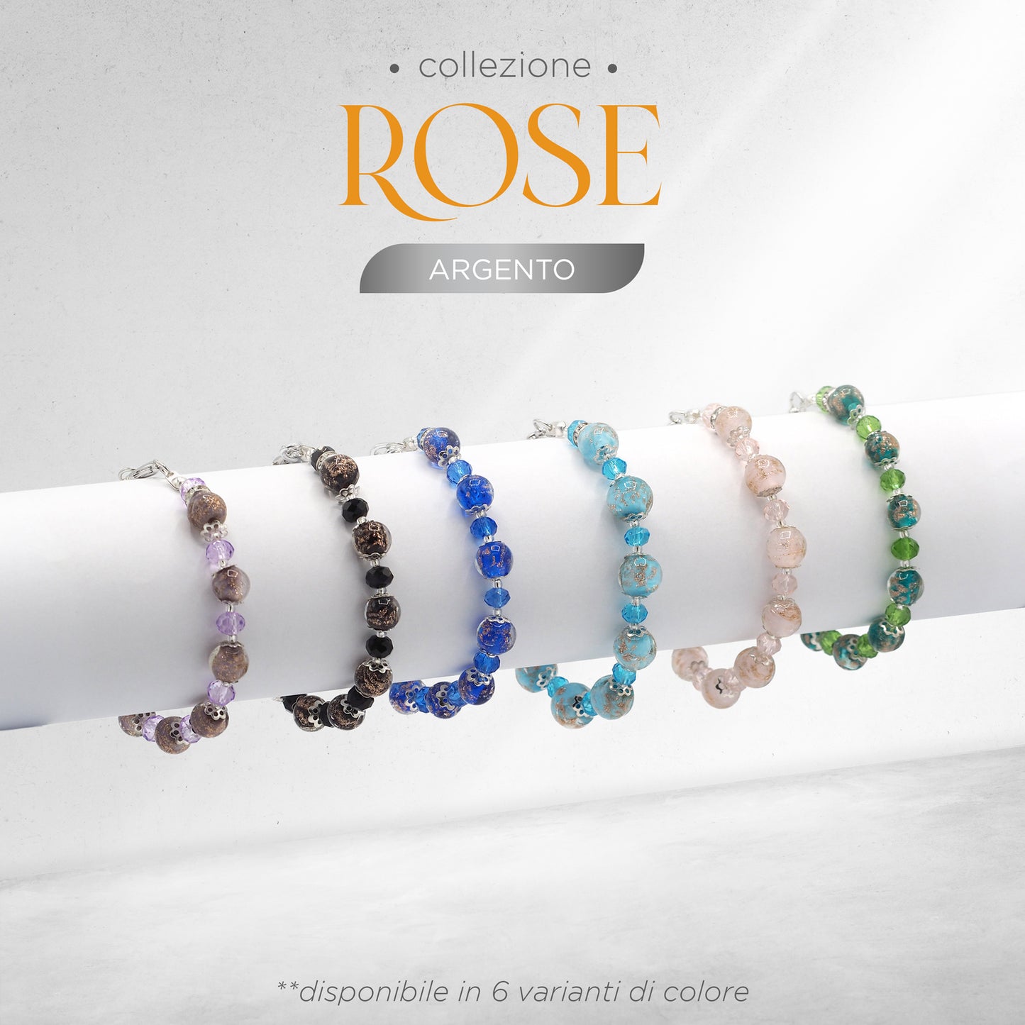 Bracciale ROSE in perle di vetro di Murano idea regalo fashion gioiello elegante