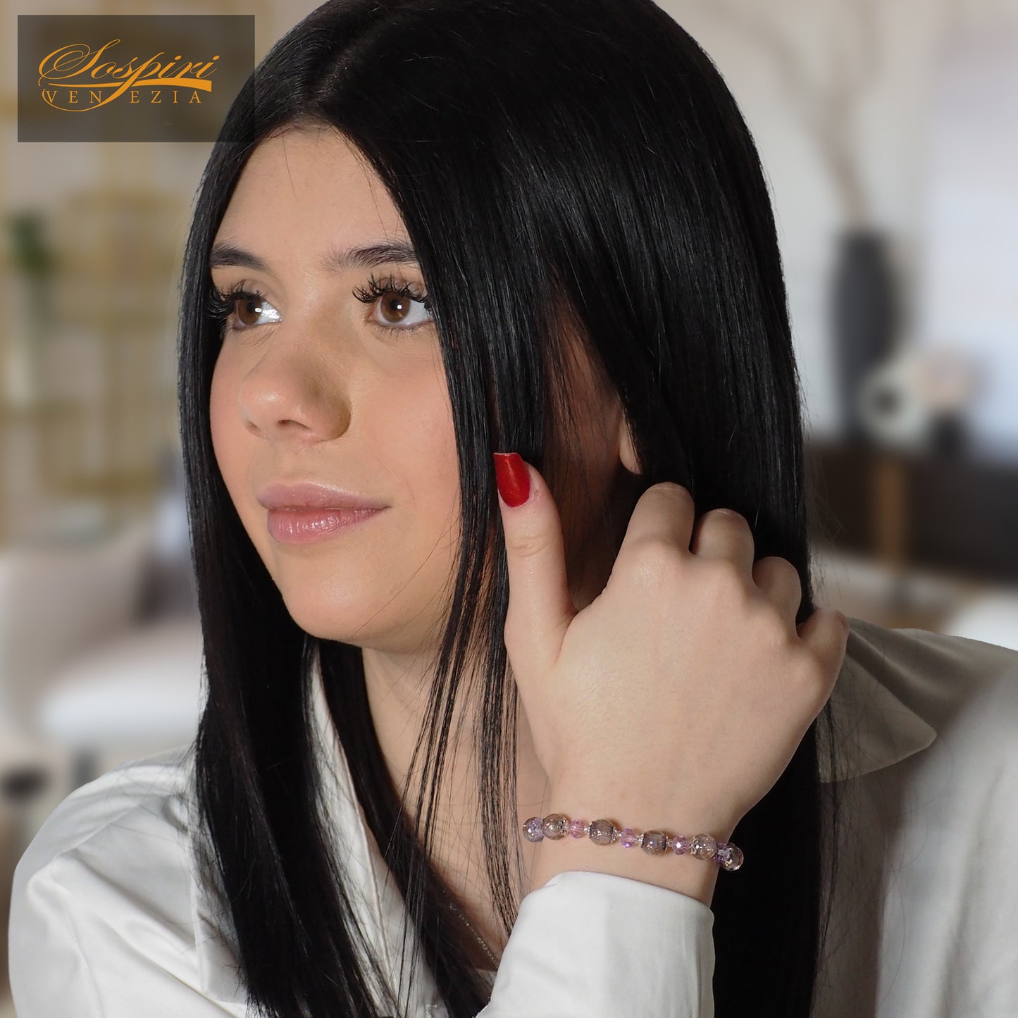 Bracciale ROSE in perle di vetro di Murano idea regalo fashion gioiello elegante
