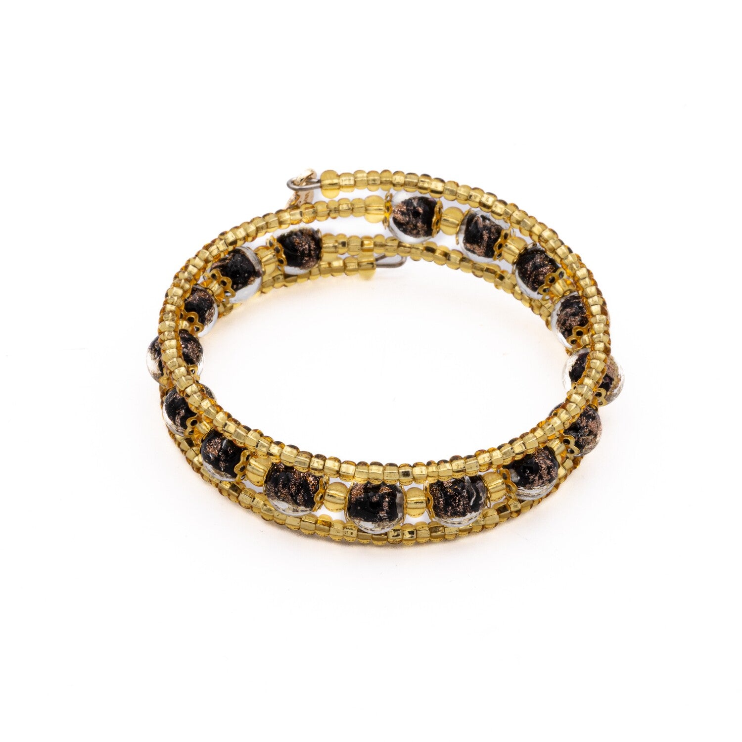 GlassOfVenice Bracciale In Pelle Con Perla Di Vetro Di Murano Dorato – Nero, Autentico Italiano