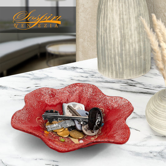 Ciotola Fiore in Vetro di Murano, idea regalo bomboniera, decoro oro ALBERO DELLA VITA e Murrine di Murano