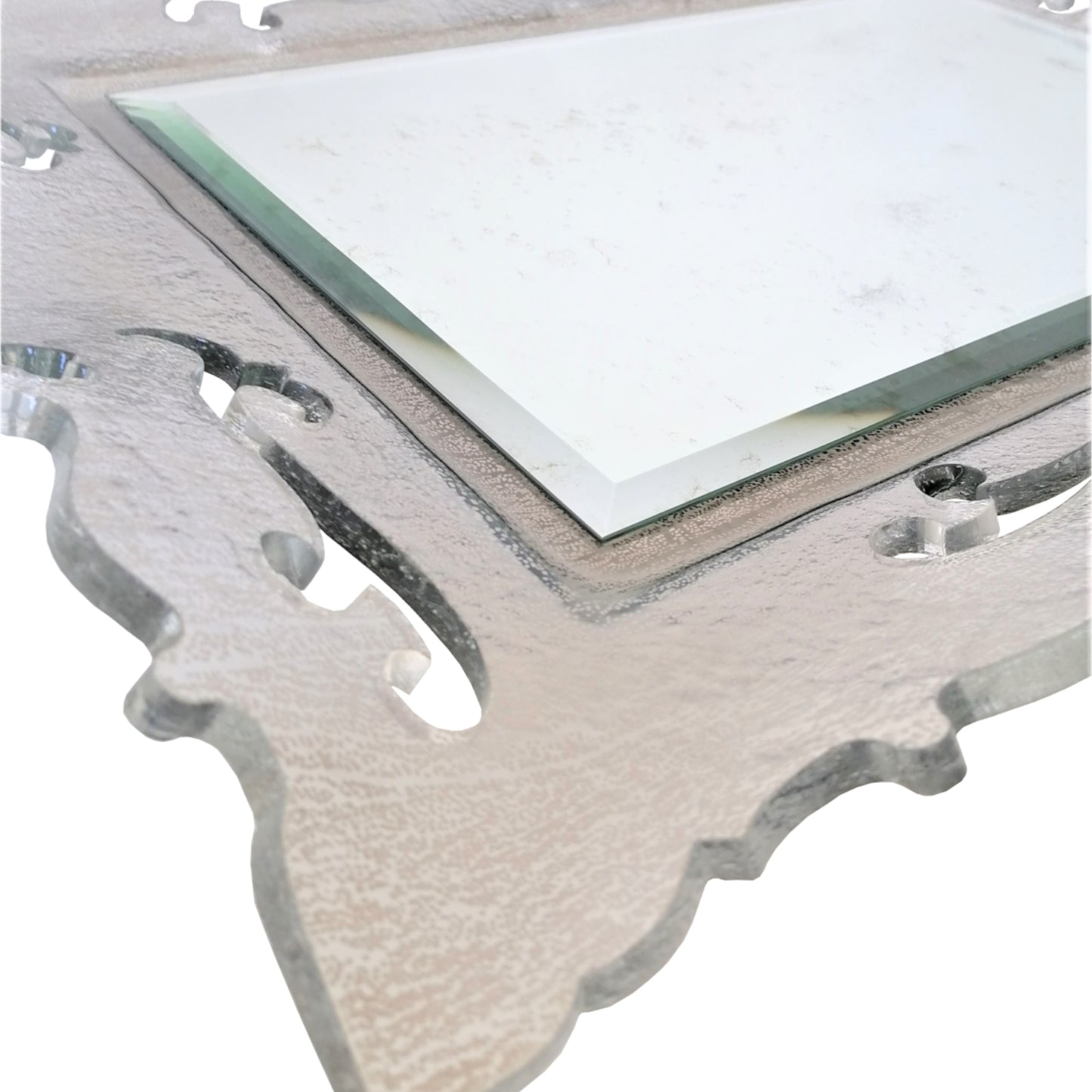 Specchiera da parete rettangolare in vetro Fusione decoro BUCINTORO Platino cm. 60x80